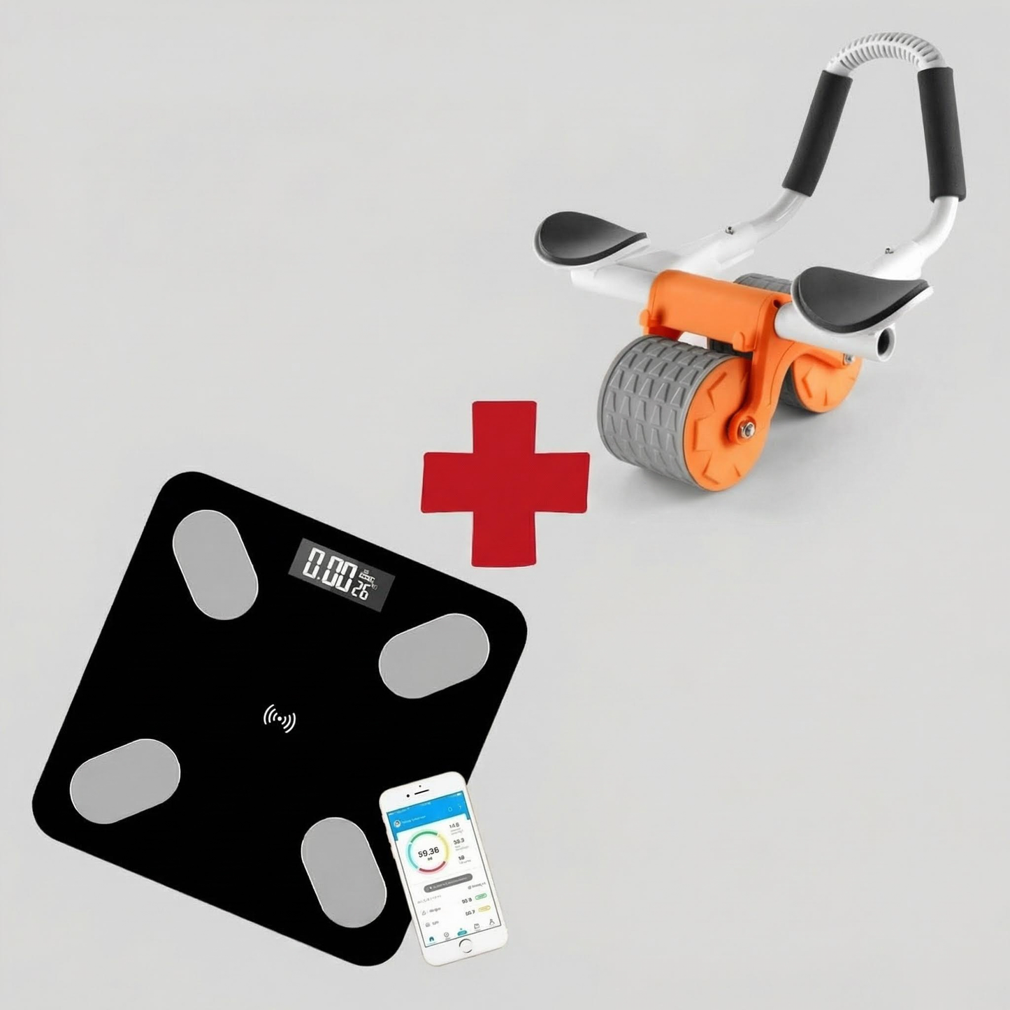 Combo Rueda Abdominal con Rebote Automático + Balanza Digital Bluetooth